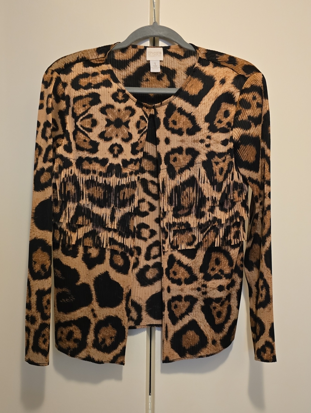 Chico's Leopard Print Fringe Jacket - Tan & Black